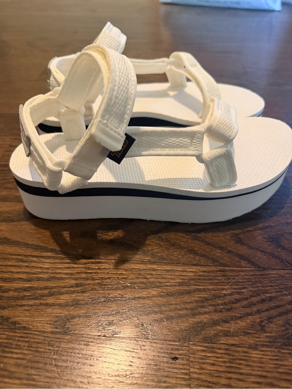 Teva Women’s White Platform Sandals with Black Accent Size 8